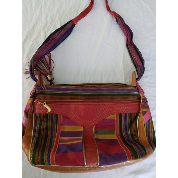 SHARIF Leather Reptile Skin Fabric Bag Purse Multicolor - Picture 4 of 12